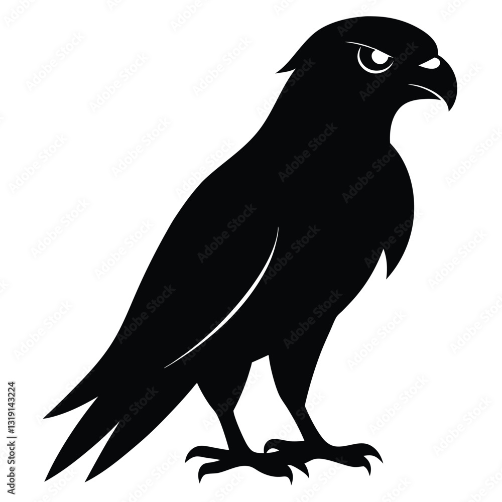 Fototapeta premium Black Silhouette of Bird Perched Gracefully on White Background