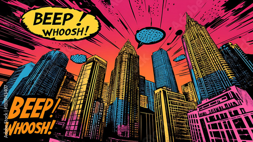 Urban comic book cityscape,