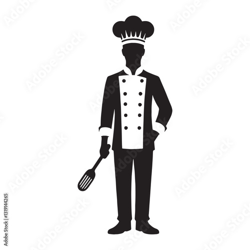 Master Chef silhouette, commanding the kitchen with skill - Chef illustration - Minimalist Chef vector - Profession silhouette
