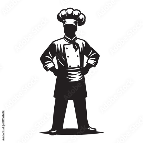 Bold Chef silhouette, unafraid to experiment with flavors - Chef illustration - Minimalist Chef vector - Profession silhouette
