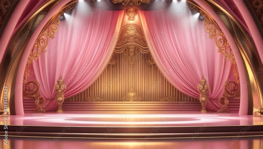 Pink golden ceremony award stage venue background.