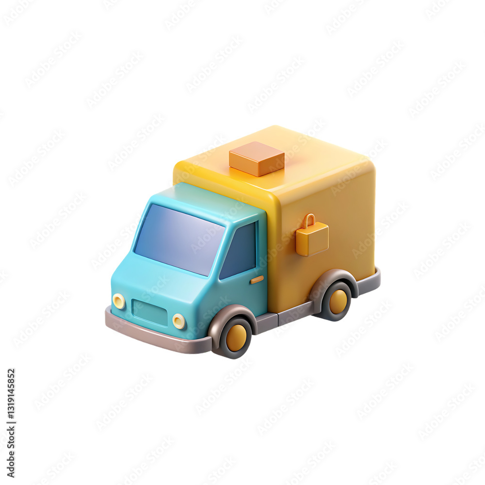 Toy truck on a white background with a focus on transportation and logistics Toy truck on a white background with a focus on transportation and logistics