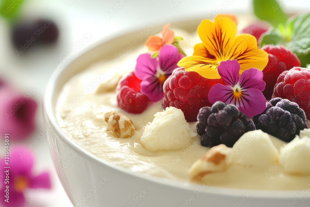 Vibrant Smoothie Bowl with Edible Flowers and Berries Vibrant Smoothie Bowl with Edible Flowers and Berries