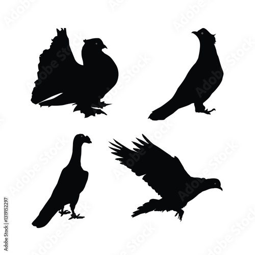 Set of pigeons black silhouettes illustration on white background Vol 04