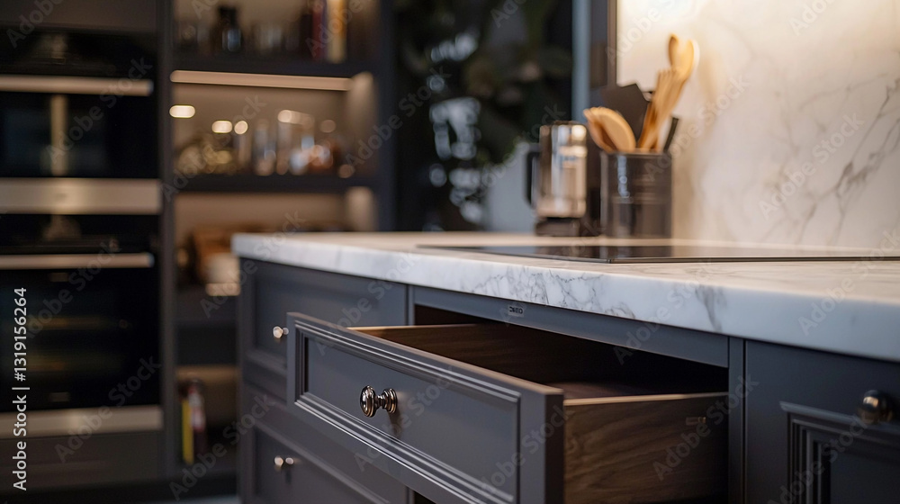 Modern kitchen interior design gray cabinets marble countertop home room dark wood decor style house Modern kitchen interior design gray cabinets marble countertop home room dark wood decor style house