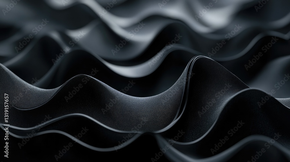 Obraz premium Dark abstract black fabric texture with soft folds and elegant waves, perfect for luxury backgrounds