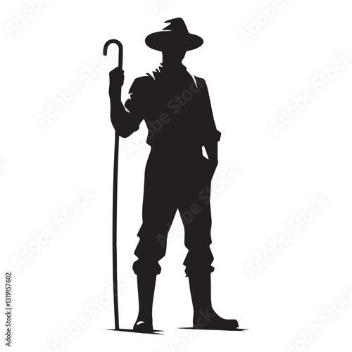 Harvesting Farmer silhouette, reaping the rewards of hard work - Farmer illustration - Minimalist Farmer vector - Profession silhouette
