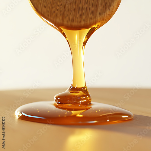 Wooden Honey Dipper Dripping Golden Honey Isolated on White Background,honey dripping from wooden spoon,Wooden Honey Dipper Dripping Golden Honey Close-Up on White Background,Honey dripping,Ai