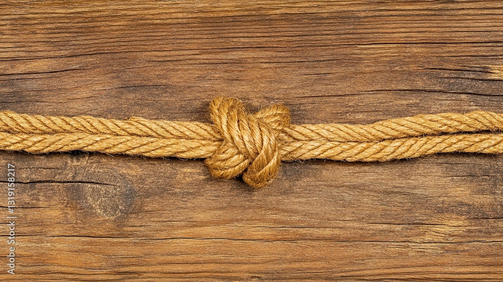 Obraz premium Rope knot tied on rustic wood background