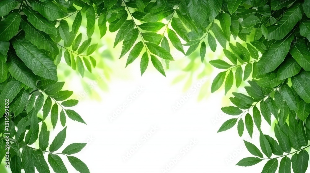 Lush Green Leaves Frame White Background Natural Border Lush Green Leaves Frame White Background Natural Border