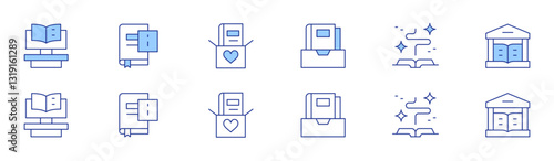 Book icon set in two styles, Duotone and Thin Line style. Editable stroke. book, guide, publisher