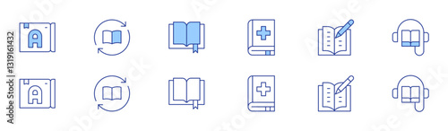 Book icon set in two styles, Duotone and Thin Line style. Editable stroke. book, medical book, write, audiobook