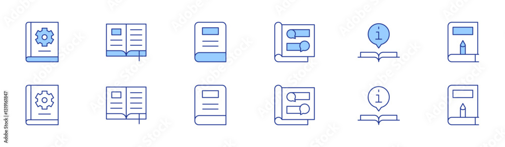 Book icon set in two styles, Duotone and Thin Line style. Editable stroke. comic book, book, manual book Book icon set in two styles, Duotone and Thin Line style. Editable stroke. comic book, book, manual book
