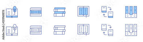 Book icon set in two styles, Duotone and Thin Line style. Editable stroke. history book, open book, book, books, exchange