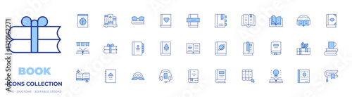 Book icons collection. Line Duotone style, editable stroke. book, audio book, world book day, cook book, science book, books, book of fairy tales