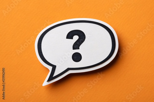 Question mark inside speech bubble on orange background, symbolizing curiosity, FAQ, and communication