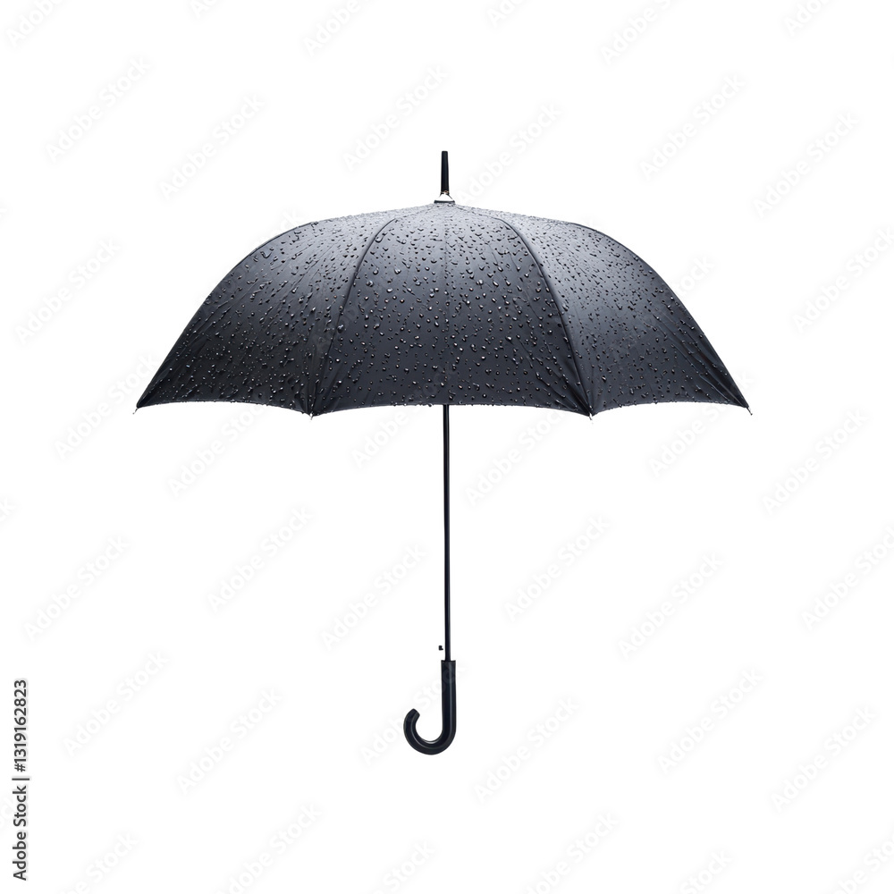 A black umbrella with raindrops, capturing a sense of protection against the elements. isolated on white background. A black umbrella with raindrops, capturing a sense of protection against the elements. isolated on white background.