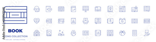 Book icons collection. Thin Line icons, editable stroke. book, world book day, comic book, electronic book, audio book, history book, open book, books