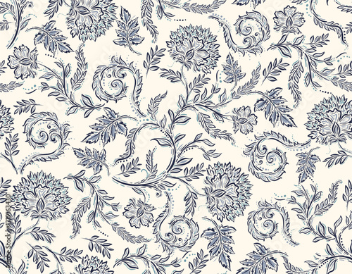 Trendy stylish Hand drawn  floral pattern with paisley and indian flower motifs. damask modern style pattern