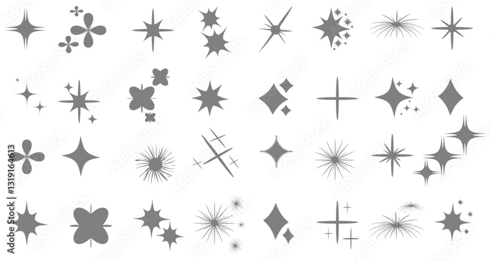 Set of glitter, star and sun shapes. Abstract vector glow, explosion and blink effects for party designs. Twinkle, glitter and flash graphic elements. Isolated illustrations. Set of glitter, star and sun shapes. Abstract vector glow, explosion and blink effects for party designs. Twinkle, glitter and flash graphic elements. Isolated illustrations.