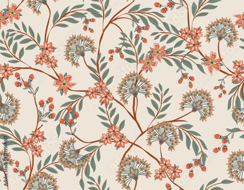 Trendy stylish  floral pattern with paisley and indian flower motifs. damask modern style pattern