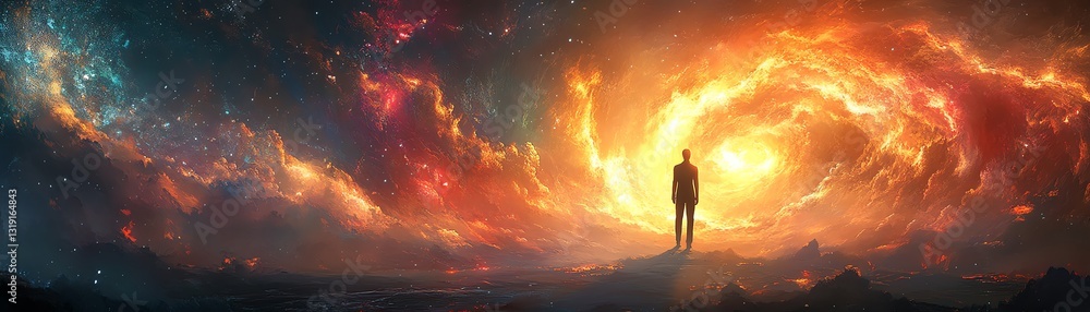 A breathtaking digital artwork of a person standing in triumph, their success casting a luminous effect on the world, powerful, symbolic, detailed, and vibrant colors A breathtaking digital artwork of a person standing in triumph, their success casting a luminous effect on the world, powerful, symbolic, detailed, and vibrant colors