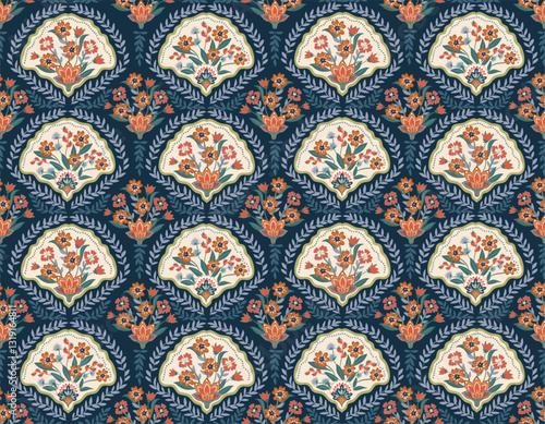 Trendy stylish  floral pattern with paisley and indian flower motifs. damask modern style pattern