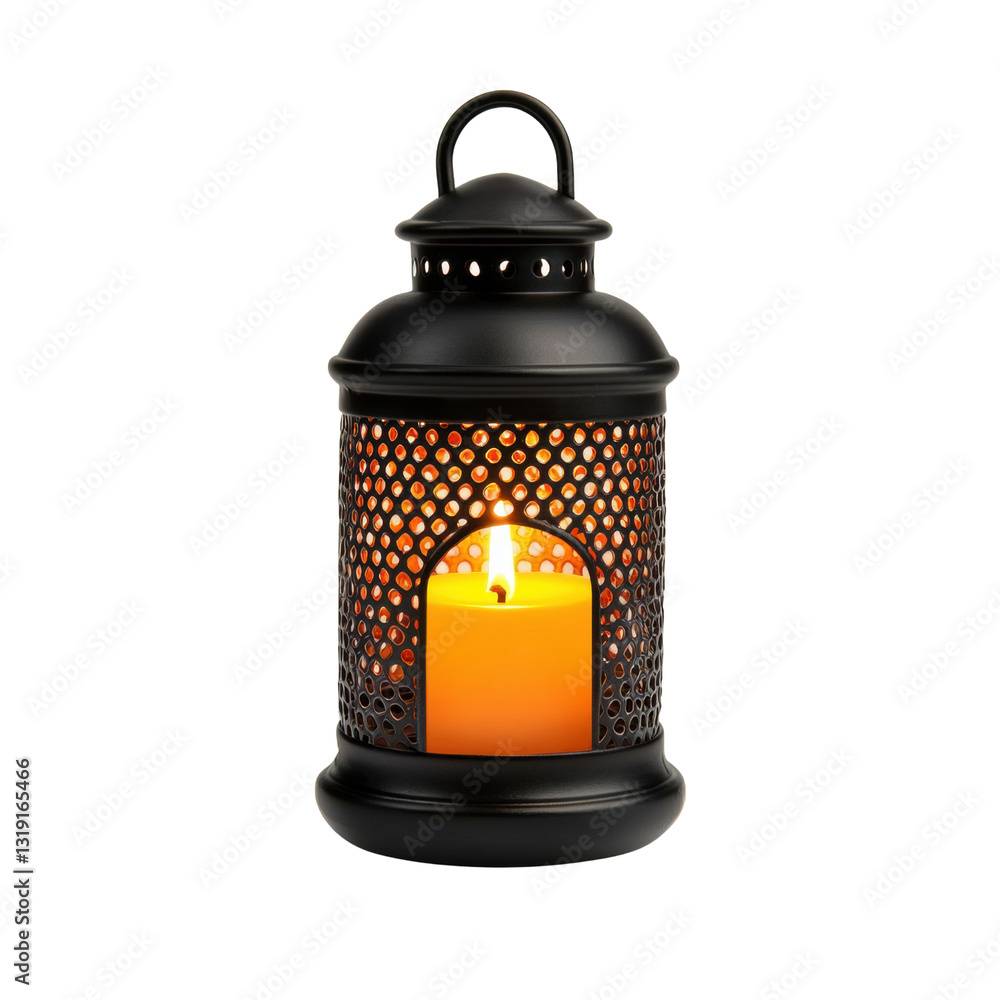 A decorative lantern with a warm candle illuminating through intricate cutouts, creating a cozy ambiance. isolated on white background. A decorative lantern with a warm candle illuminating through intricate cutouts, creating a cozy ambiance. isolated on white background.