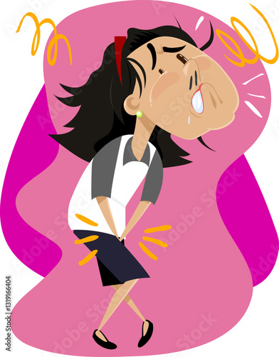 Menina apertada para fazer xixi, ilustração engraçada