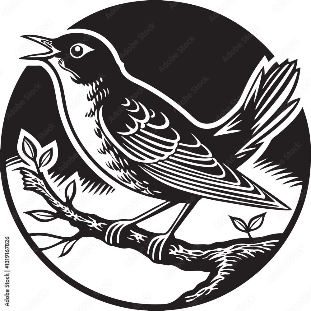 Naklejka premium common nightingale bird silhouette printable design