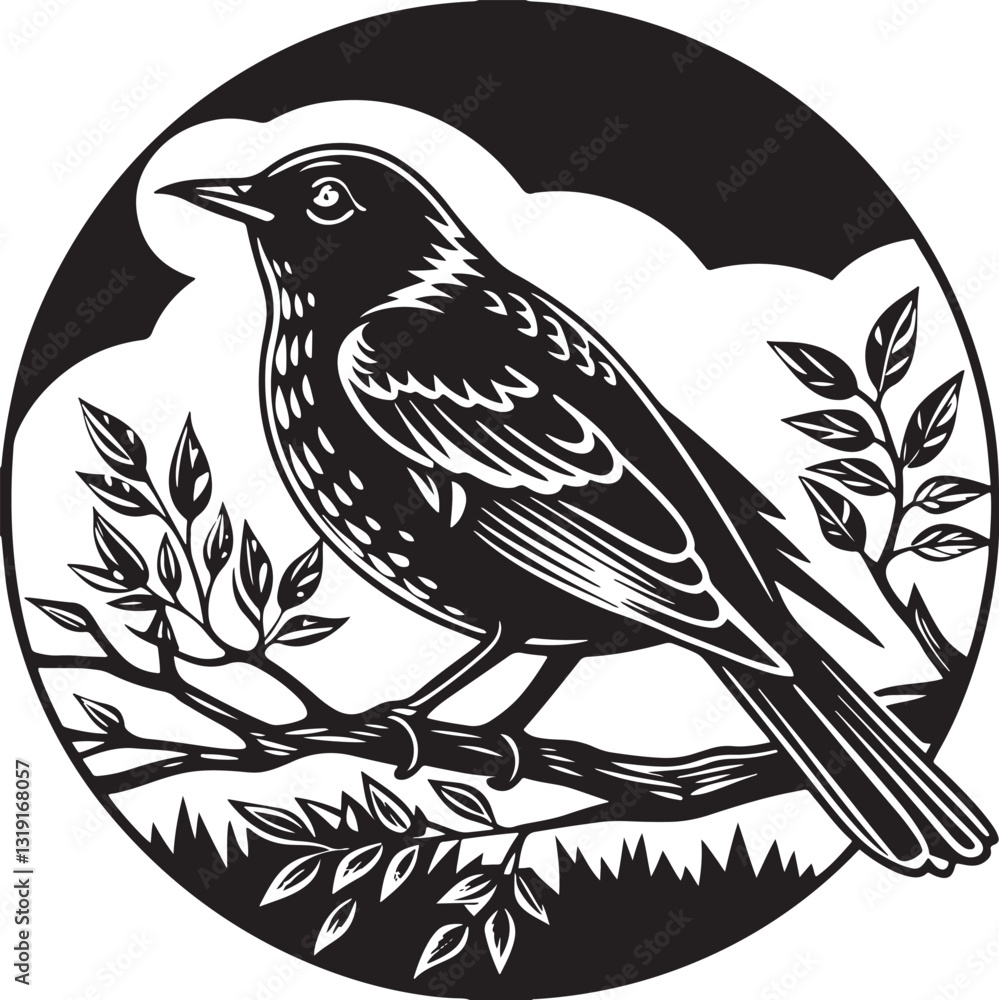 Obraz premium common nightingale bird silhouette printable design
