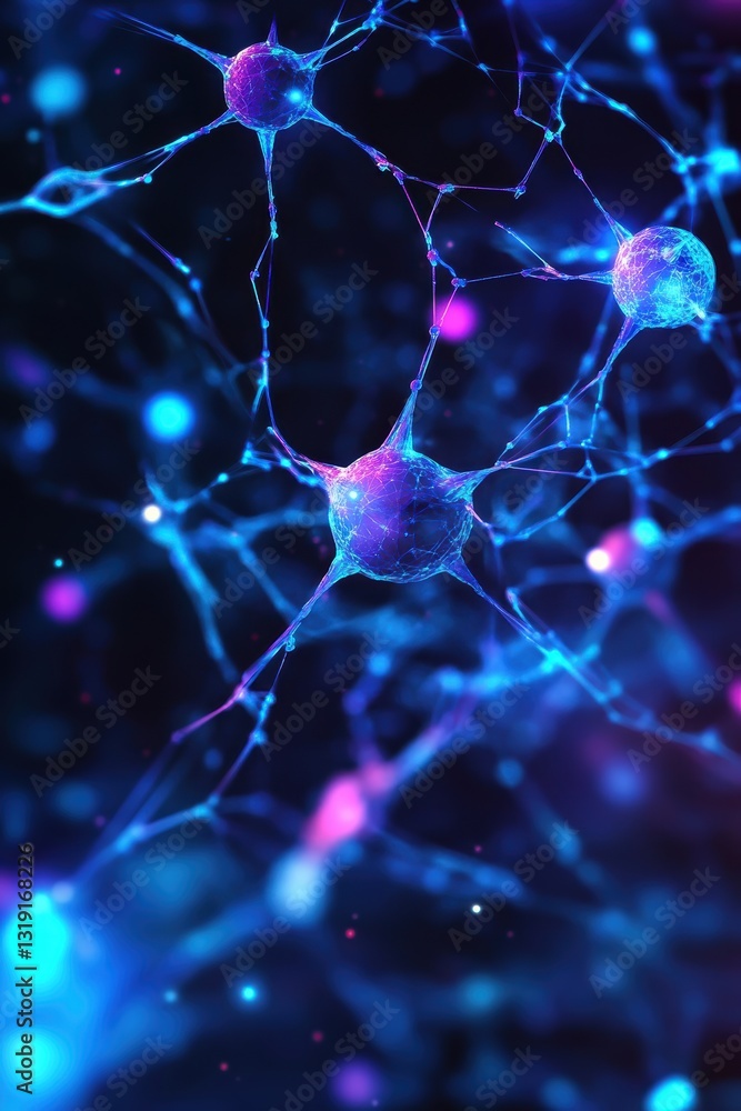 Futuristic digital artwork showcasing artificial neural network with glowing nodes and electric blue neon purple energy Futuristic digital artwork showcasing artificial neural network with glowing nodes and electric blue neon purple energy