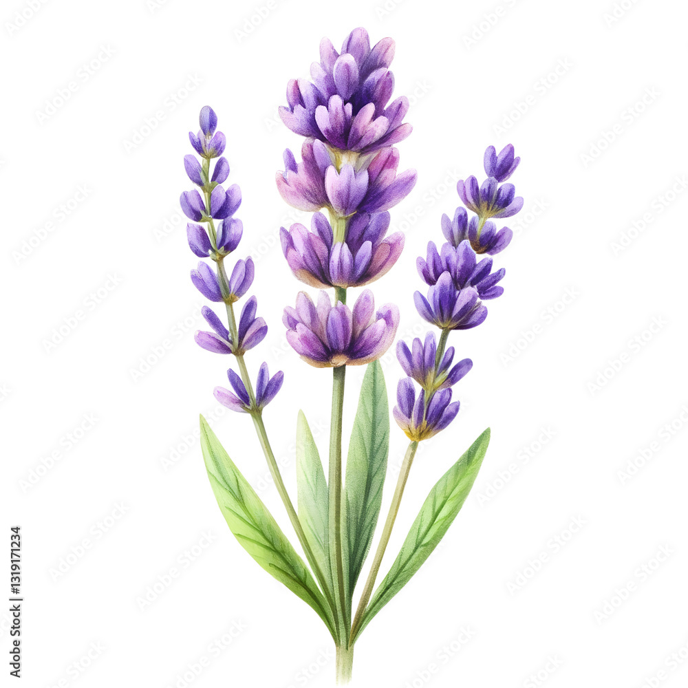 Naklejka premium Watercolor Lavender flower isolated on transparent background