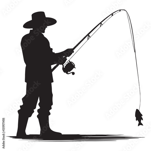 Skilled Fisherman silhouette, mastering the art of the sea - Fisherman illustration - Minimalist Fisherman vector - Profession silhouette
