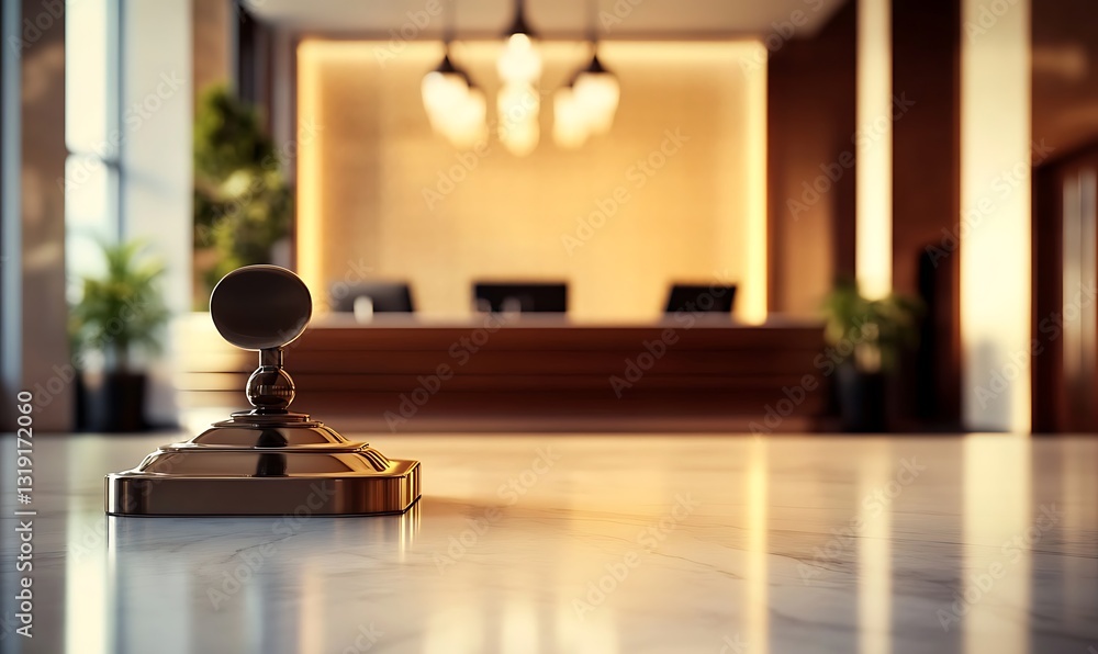 Hotel service call at the front desk against the backdrop of the hotel lobby. Hotel business concept Hotel service call at the front desk against the backdrop of the hotel lobby. Hotel business concept