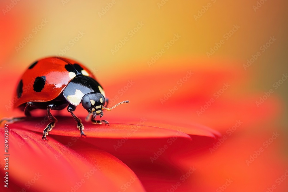 Fototapeta premium Close-up of a ladybug on a red flower petal.