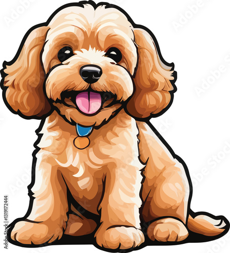 Fluffy Apricot Cockapoo Illustration – Adorable Puppy Digital Download