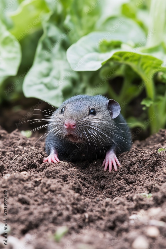 A cute brown field mouse with big round eyes and a pink nose looking at the camera, in an organic setting A cute brown field mouse with big round eyes and a pink nose looking at the camera, in an organic setting