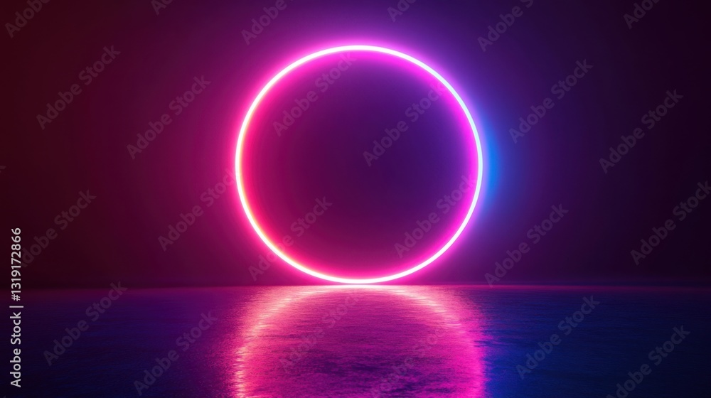 a neon circle is reflected in the water a neon circle is reflected in the water