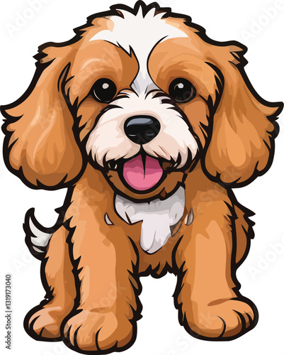 Cockapoo Apricot Dog Portrait – Hand-Drawn Digital Illustration for Pet Fans