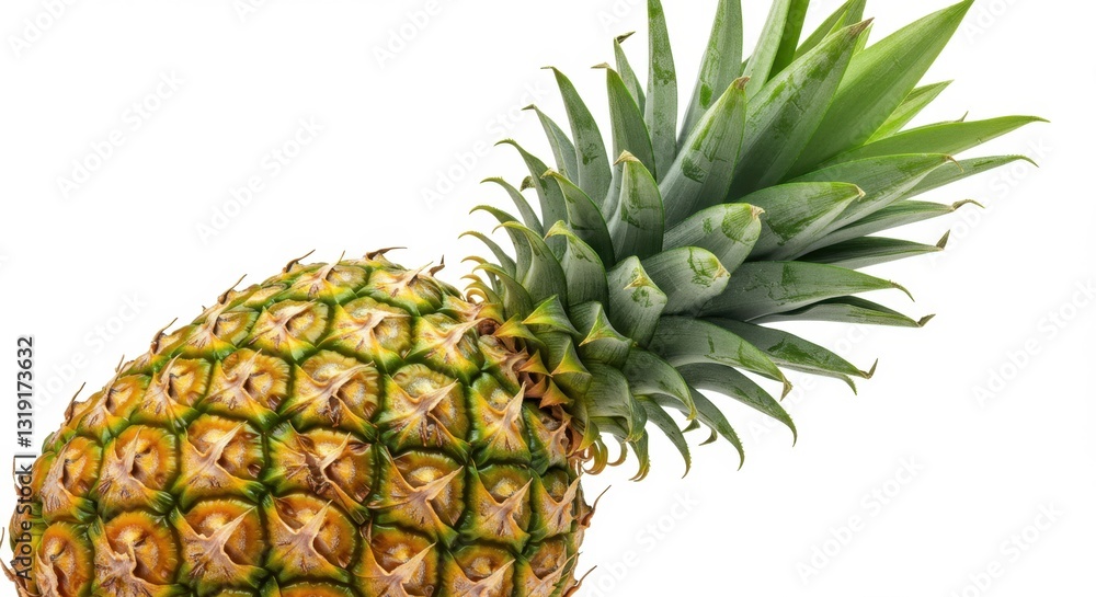 Fototapeta premium Close-up of a Fresh Pineapple with Green Crown on White Background