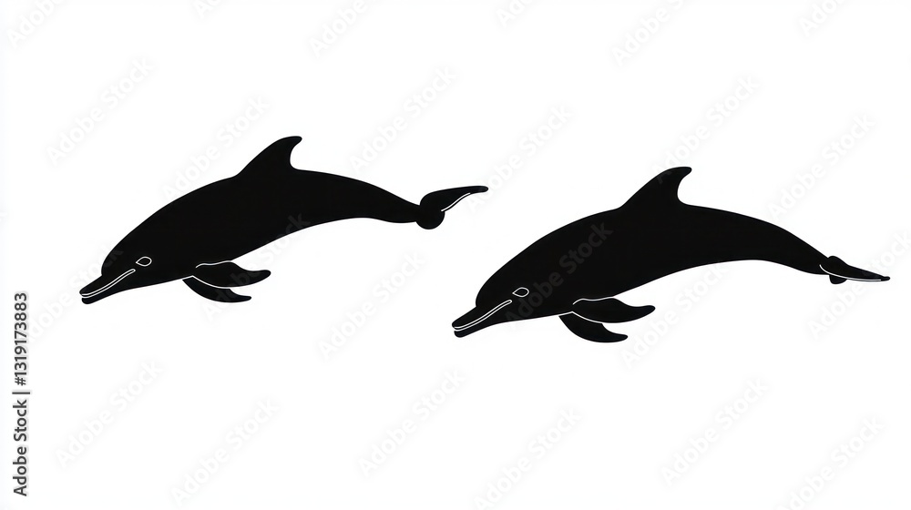 Obraz premium Two dolphins swimming, ocean background, marine life illustration, website design