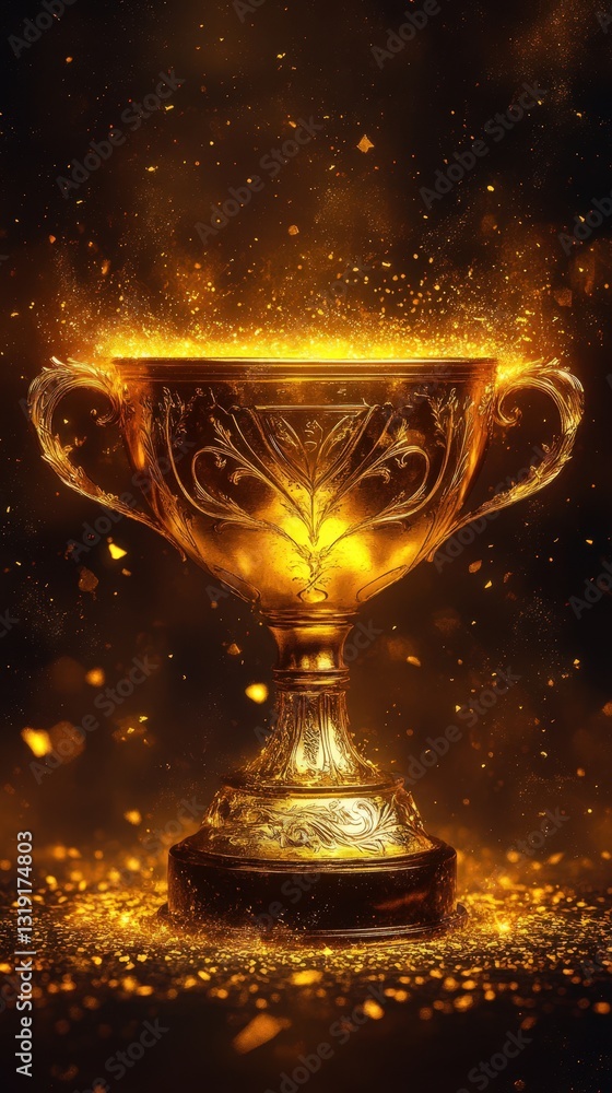 Golden Ornate Trophy Glowing With Magical Dust Golden Ornate Trophy Glowing With Magical Dust