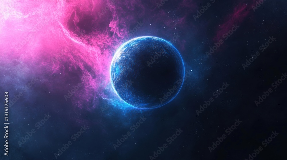 Obraz premium a blue and pink planet in the middle of a galaxy
