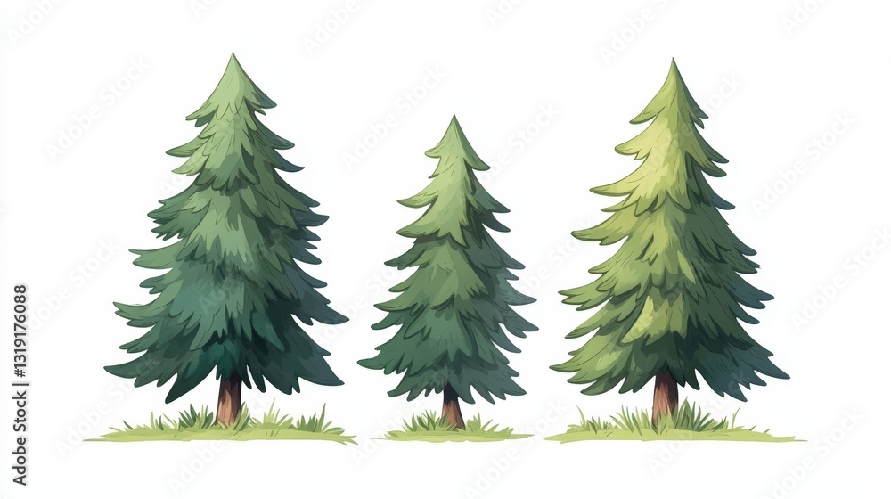 A majestic dark green pine tree towers with a robust, curving trunk anchoring its peak to base. Its needle-laden branches sway gracefully, capturing nature's essence in vibrant detail A majestic dark green pine tree towers with a robust, curving trunk anchoring its peak to base. Its needle-laden branches sway gracefully, capturing nature's essence in vibrant detail