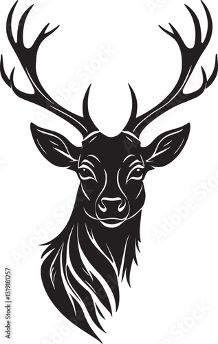 Intricate Deer Head Illustration with Majestic Antlers - Vector Art