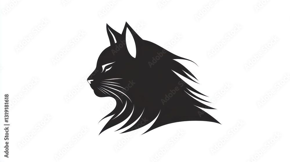Obraz premium Black cat profile silhouette, elegant design, stock photo