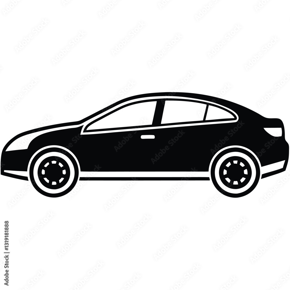 Obraz premium Set of car icons and vehicles including trucks, vans, buses, taxis, and sedans in a variety of silhouettes and designs, representing transportation and travel
