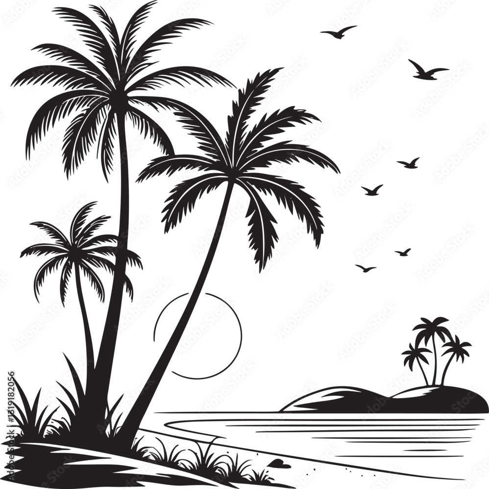 Fototapeta premium Cuban Royal Palm tree silhouette vector illustration