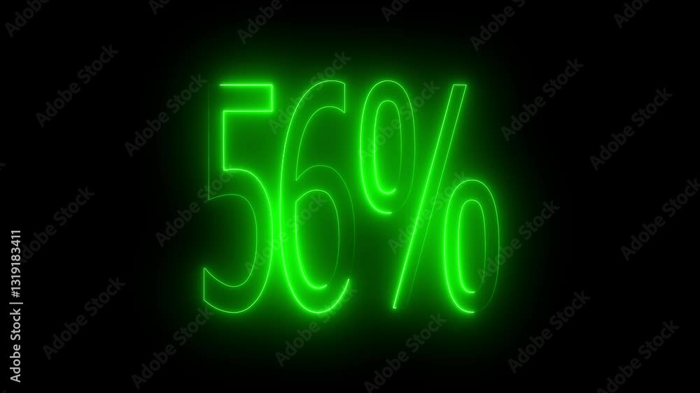 56% text animation by green color neon on black background. 56% text animation by green color neon on black background.